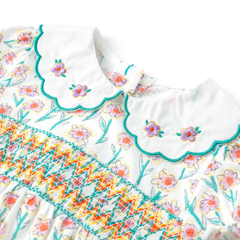 Simplee kids Baby Girl Romper Smocked Baby Girl Romper Baby Girl Bubble Short Sleeve Summer Outfits Rompers Pink Flower Pattern Onesie 12M - Image 4