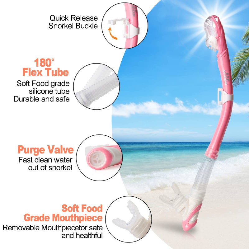 EXP VISION Snorkel Set Pano 3 Window Adult Snorkeling Gear, Professional Anti-Fog Snorkel Diving Mask, Anti-Leak Swim Goggles and Dry Top Snorkel for Scuba Diving, Snorkeling, Swimming (Pink) - Image 5