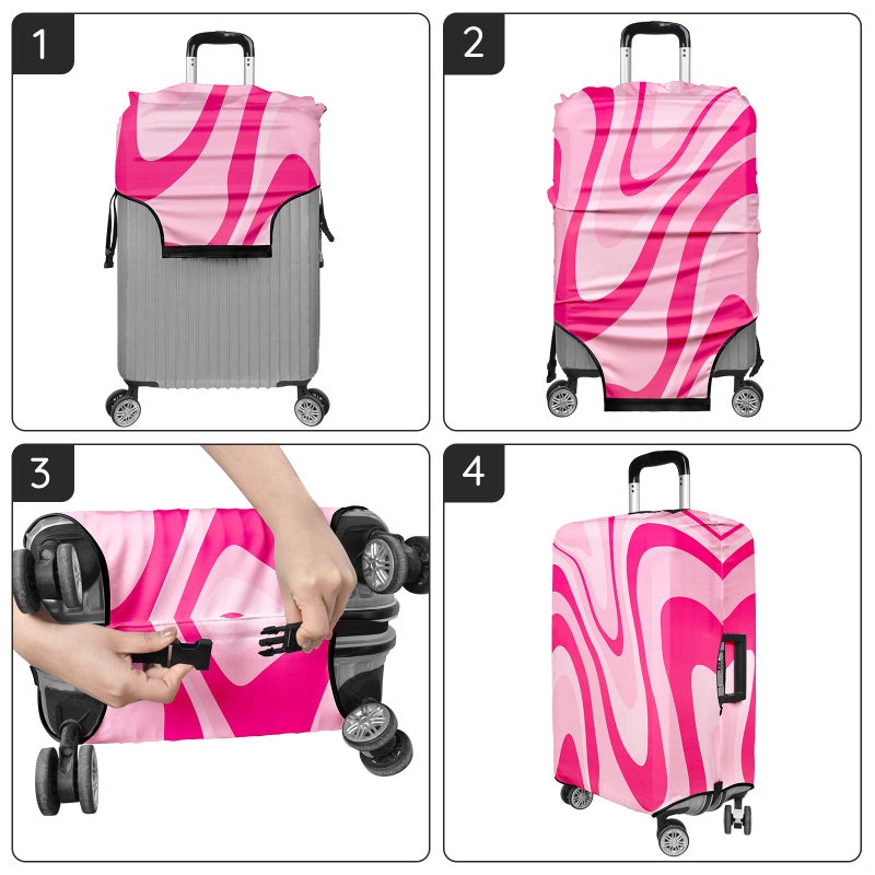 Lattlefnki Luggage Covers for Suitcase Elastic Suitcase Covers Luggage Protector Anti-scratch Fits 28-30 Inch Pink - Image 5