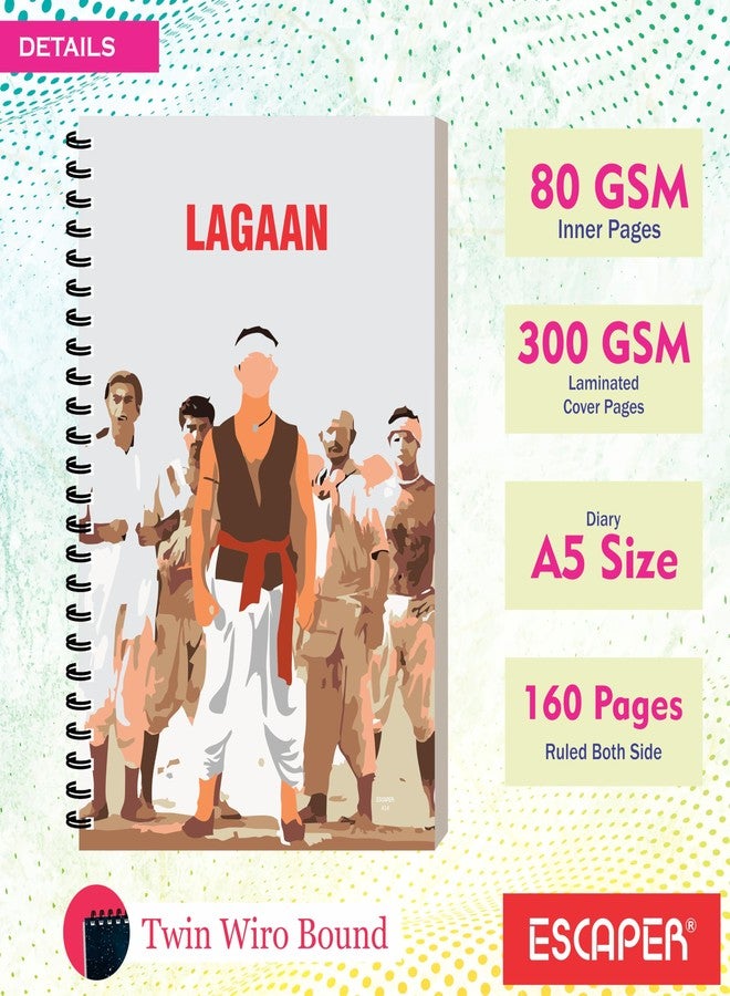 ESCAPER Bollywood Dialogue Diary A5 Size 160 Ruled Pages Spiral Diary for Office, Travel & Personal Use, Students Stationery Notebook for Gifting, Designer Writing Notepad (1, Lagaan) - Image 2
