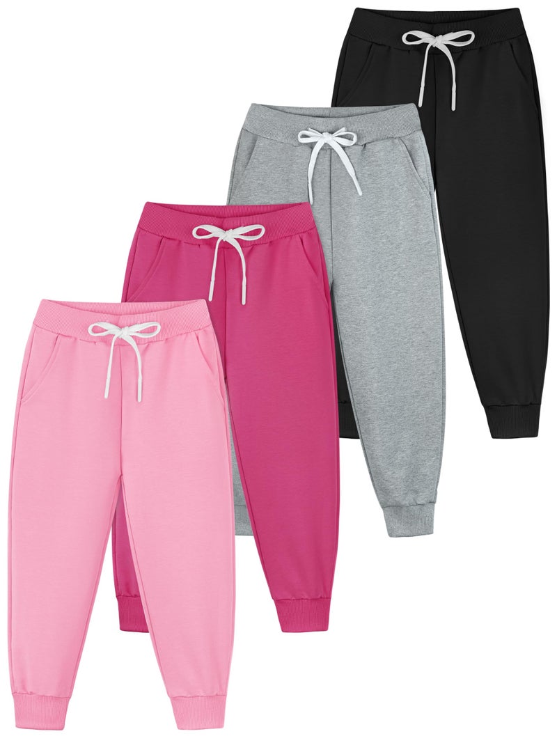 Resinta 4 Pack Girls' and Toddler Sweatpants Kids Active Jogger Pants Girls Casual Pull On Pants with Drawstring Pockets, Black, Light Gray, Pink, Hot Pink, 2 Years - Image 1
