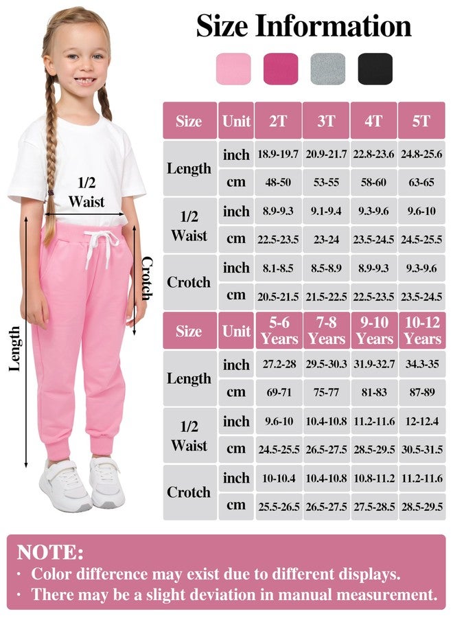 Resinta 4 Pack Girls' and Toddler Sweatpants Kids Active Jogger Pants Girls Casual Pull On Pants with Drawstring Pockets, Black, Light Gray, Pink, Hot Pink, 2 Years - Image 2