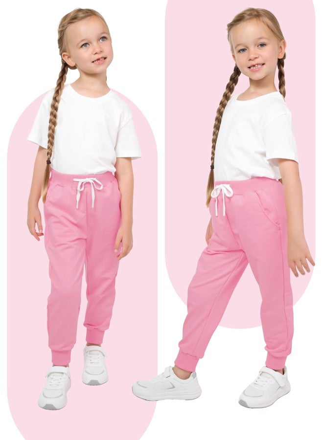 Resinta 4 Pack Girls' and Toddler Sweatpants Kids Active Jogger Pants Girls Casual Pull On Pants with Drawstring Pockets, Black, Light Gray, Pink, Hot Pink, 2 Years - Image 5