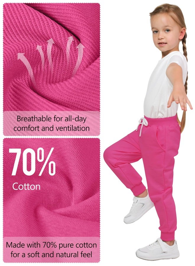 Resinta 4 Pack Girls' and Toddler Sweatpants Kids Active Jogger Pants Girls Casual Pull On Pants with Drawstring Pockets, Black, Light Gray, Pink, Hot Pink, 2 Years - Image 4