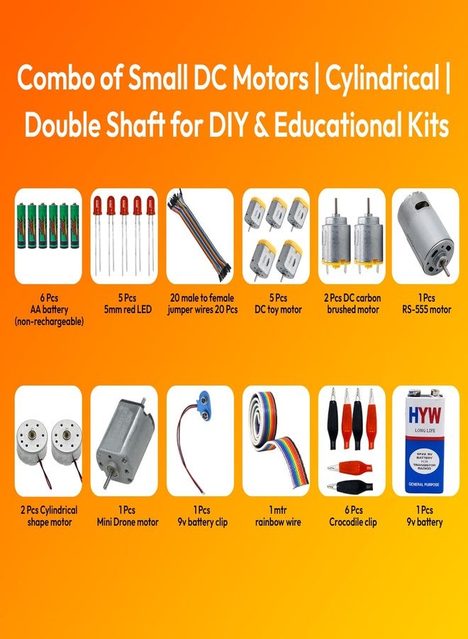 إلكترونيك سبايسس مجموعة محركات كهربائية صغيرة تعمل بالتيار المستمر | أسطوانية | ذات عمود مزدوج، مناسبة للمشاريع اليدوية والمجموعات التعليمية - Image 2