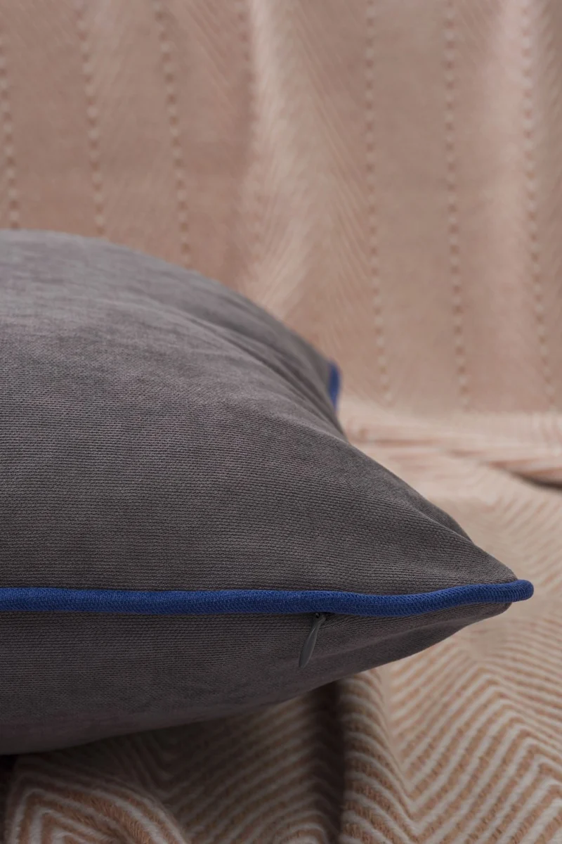 Özsay Home Gray Panorama Navy Blue Piping Throw Pillow Cover 30x50 - With 3 Different Piping Options!