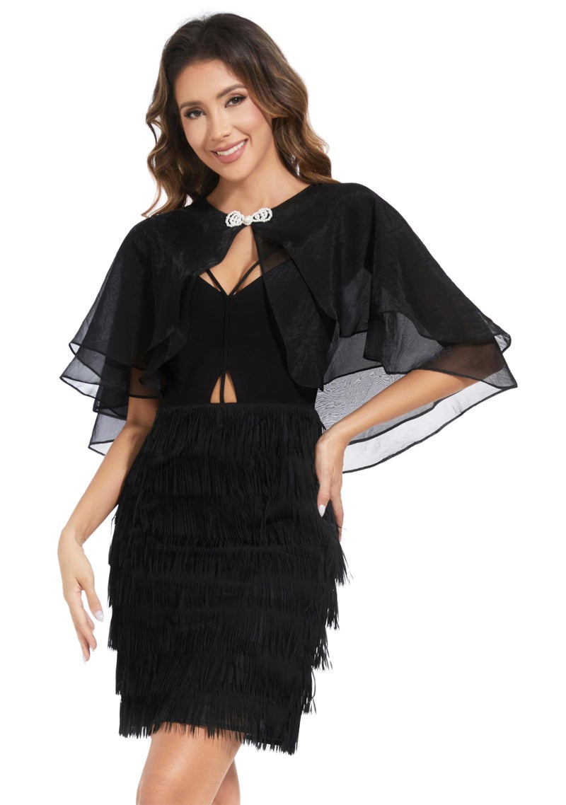 Sepsap Women's Sheer Tencel Shawls and Wraps for Evening Dresses Soft Wedding Cape Lightweight Bridesmaid Scarves Cover Up (Black) - Image 2
