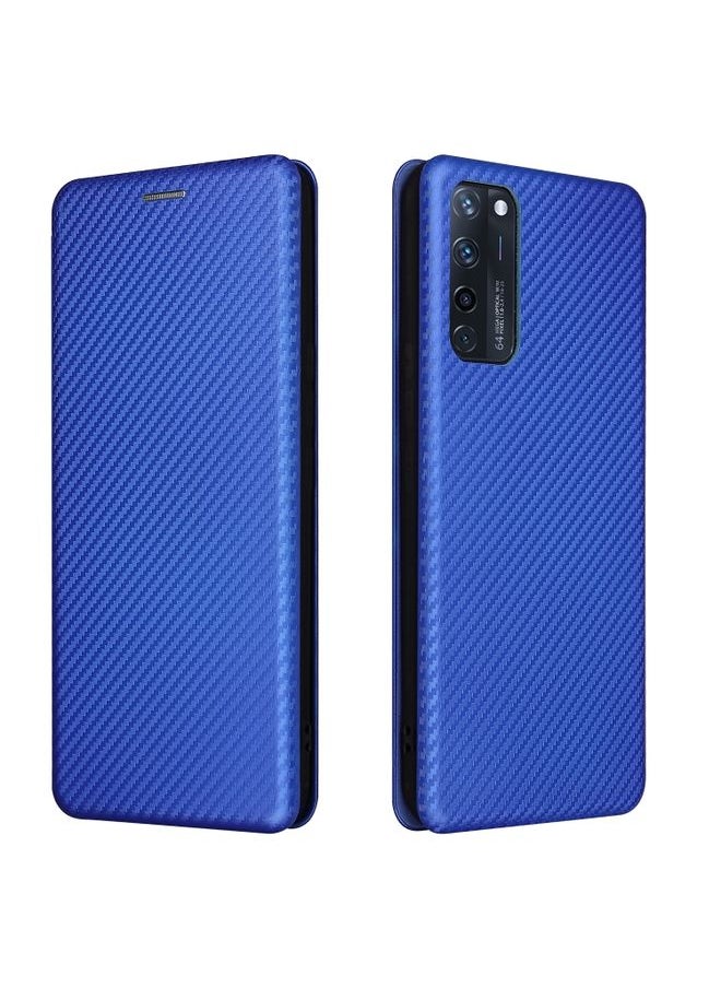 HuHa Case Cover For ZTE Axon 20 5G / 4G Carbon Fiber Texture Horizontal Flip TPU + PC + PU Leather Case with Card Slot(Blue) 