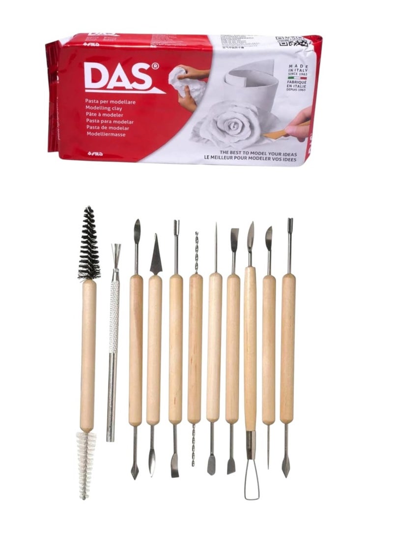 DAS 500g White Modeling Clay with 11 Piece Clay Sculpting and Smoothing Tool Set - Image 2