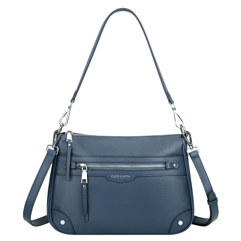 Over Earth Soft Genuine Leather Crossbody Bags for Women Medium Shoulder Purses Hobo Handbags with Multi Pockets(O190E Indigo Blue) - Image 1