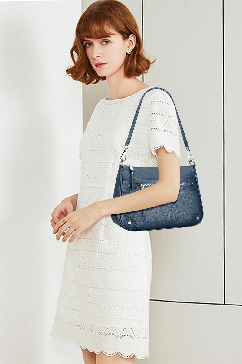 Over Earth Soft Genuine Leather Crossbody Bags for Women Medium Shoulder Purses Hobo Handbags with Multi Pockets(O190E Indigo Blue) - Image 2