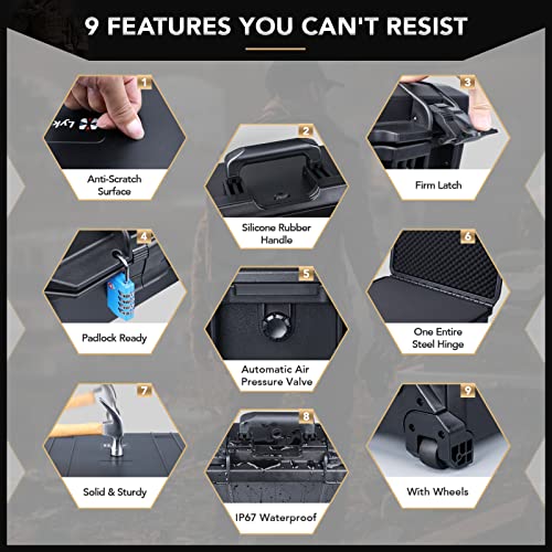 Lykus HC-5230 Large Waterproof Hard Case with Wheels and Customizable Foam, Interior Size 20.5x14.2x13.6 inch, Suitable for cameras, lenses, electronic equipment and more - Image 5