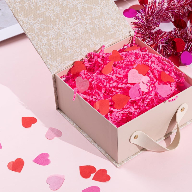 Jocomoni 1LB Valentine's Day Crinkle Cut Paper Shred Filler Pink Crinkle Cut Paper with Heart Confetti Shredded Filler Raffia Paper for Gift Wrapping Craft DIY Packaging Filling Party Supply - Image 3