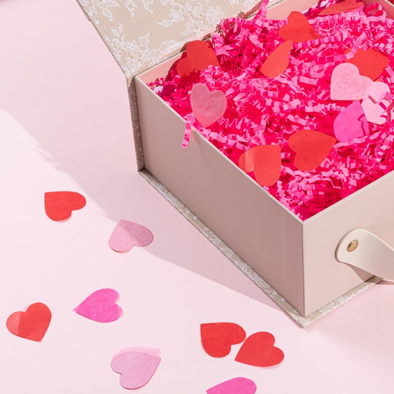 Jocomoni 1LB Valentine's Day Crinkle Cut Paper Shred Filler Pink Crinkle Cut Paper with Heart Confetti Shredded Filler Raffia Paper for Gift Wrapping Craft DIY Packaging Filling Party Supply - Image 4