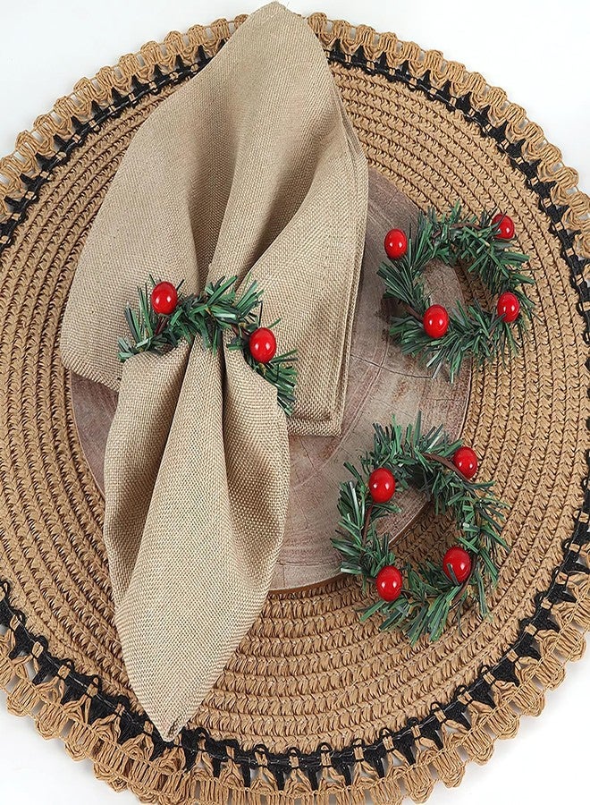 RUSTAMM 12Pcs Red Fruit Pine Needle Flower Napkin Rings Thanksgiving Christmas Party Wedding Dinner Table Decorations Hotel Supplies - Image 3