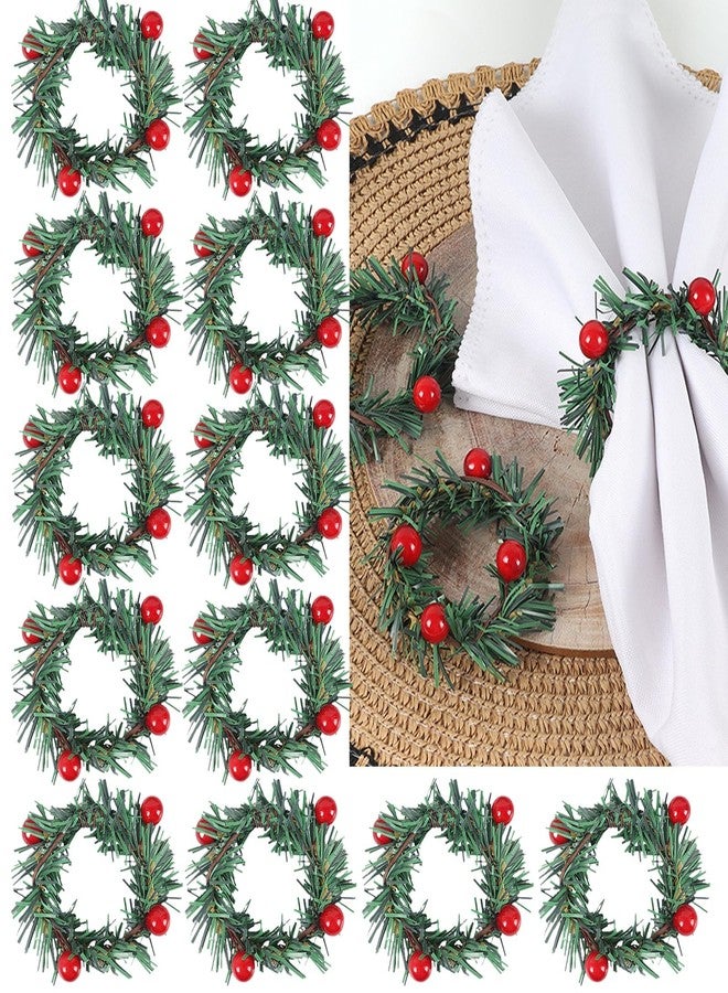 RUSTAMM 12Pcs Red Fruit Pine Needle Flower Napkin Rings Thanksgiving Christmas Party Wedding Dinner Table Decorations Hotel Supplies - Image 1