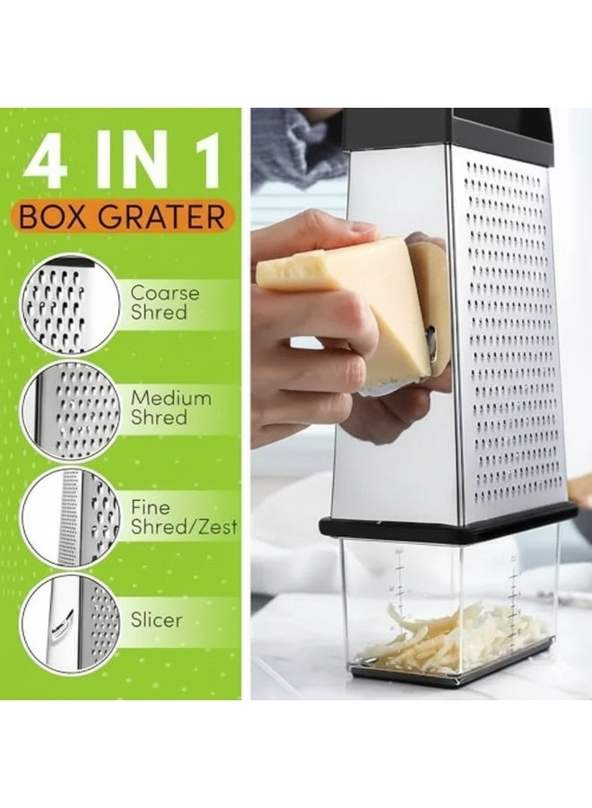 4-Sided Stainless Steel Box Grater with Storage Bin – Handheld Food Shredder and Slicer for Carrots, Zucchini, Lemon, Cheese, and Vegetables – Dishwasher Safe - Image 4
