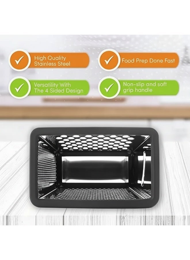 4-Sided Stainless Steel Box Grater with Storage Bin – Handheld Food Shredder and Slicer for Carrots, Zucchini, Lemon, Cheese, and Vegetables – Dishwasher Safe - Image 3
