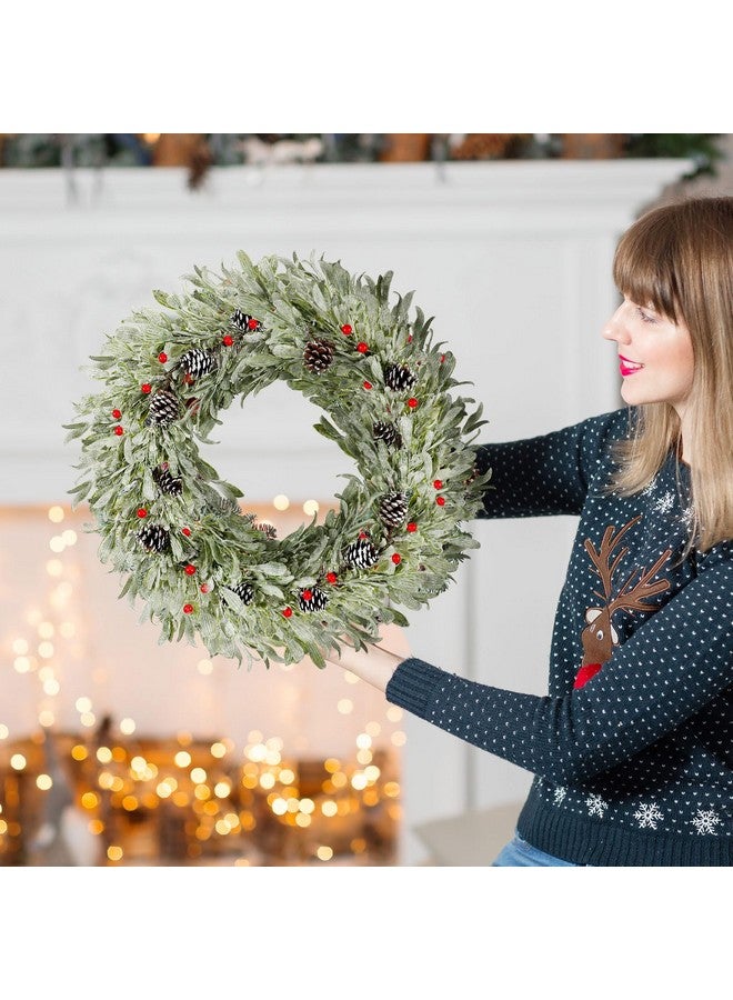 Dingion 2 Pcs Christmas Frosted Mistletoe Garland for Mantel Each 3.3 ft Hanging Artificial Flocked Mistletoe Garland Farmhouse Pinecone Red Berry Garland for Xmas Home Table Fireplace Decor,7.87 Wide - Image 4