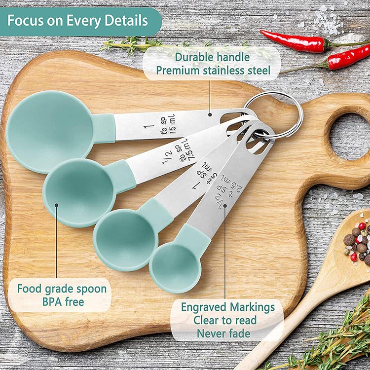 MobFest ® Measuring Cup & Spoon Set, Food Grade Plastic, Stainless Steel Handle Engraved Measurements, Cooking Baking Kitchen Tool, Rustproof, Dishwasher Safe, 8 Piece Set - Image 4
