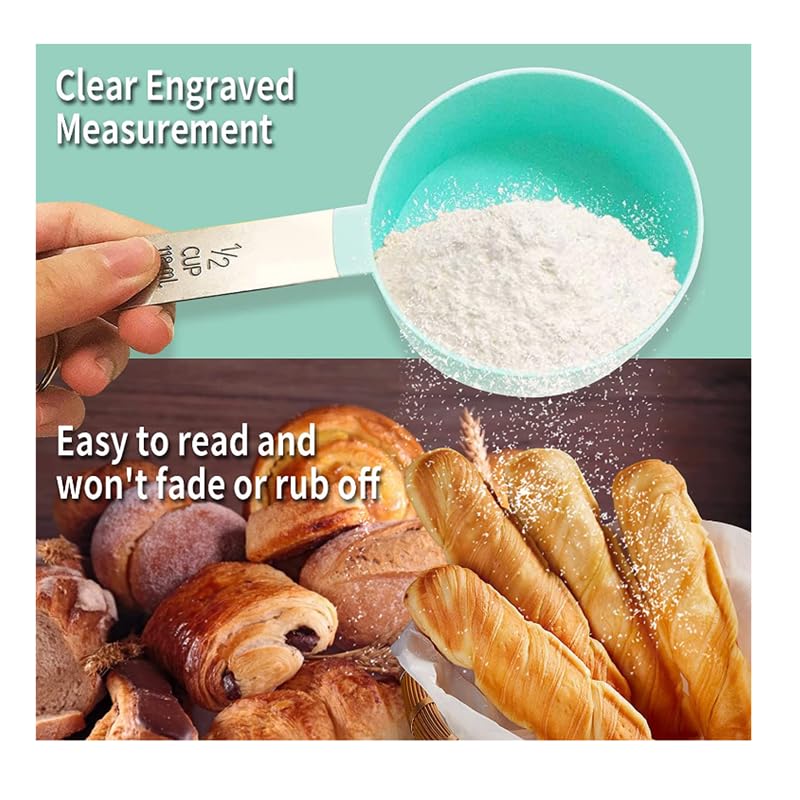MobFest ® Measuring Cup & Spoon Set, Food Grade Plastic, Stainless Steel Handle Engraved Measurements, Cooking Baking Kitchen Tool, Rustproof, Dishwasher Safe, 8 Piece Set - Image 5