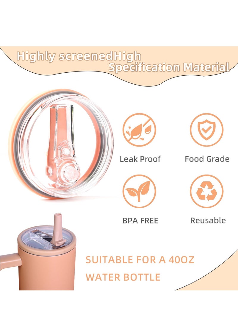 2 Pack 40 oz Tumbler Flip Straw Lid Replacement fit for Stanley Quencher, Spill Proof Splash Resistant Tumbler Lids,Reusable Tumbler Cover for Stanley Cup (Pink) - Image 3