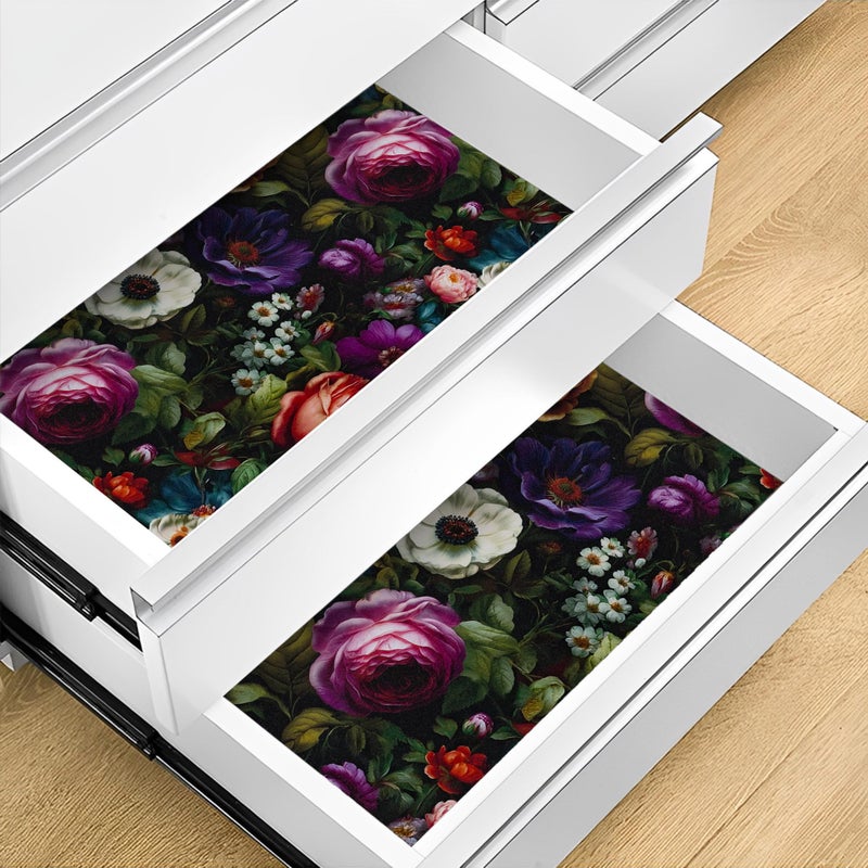 Abyssaly Black Floral Peel and Stick Wallpaper - Dark Flower Boho Contact Paper for Bathroom and Kitchen Backsplash - Vintage Thicken Self Adhesive Removable Vinyl Wrap Paper Room Walls Decor 17.7" X 118" - Image 5