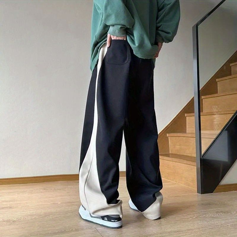 High Street Spliced Colorblock Mens Casual Pants 9002-Black  - Image 4