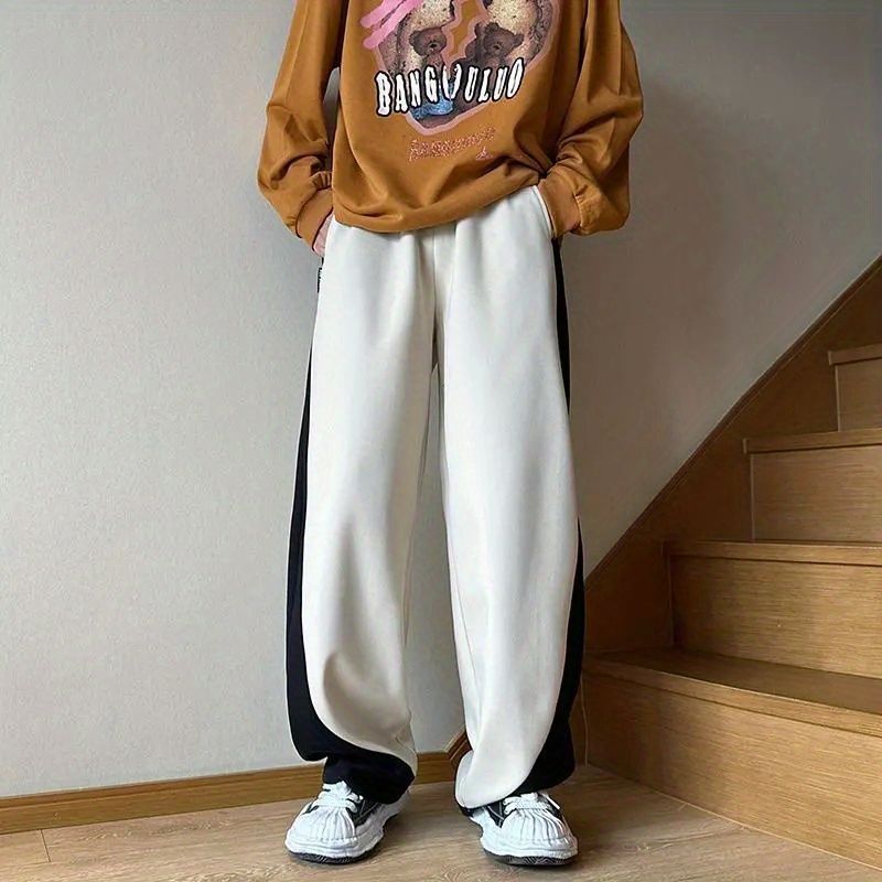High Street Spliced Colorblock Mens Casual Pants 9002-Black  - Image 2