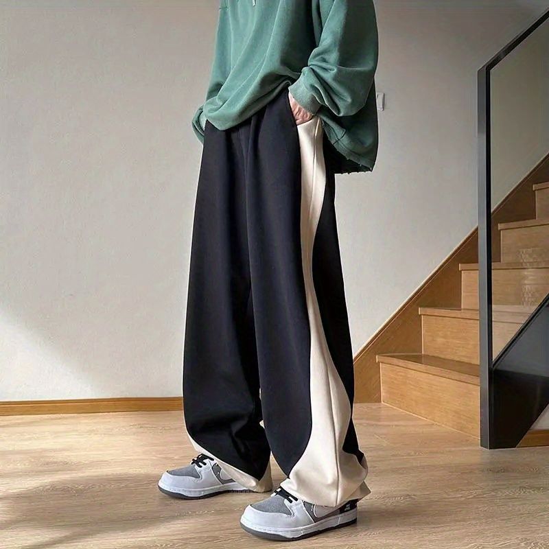 High Street Spliced Colorblock Mens Casual Pants 9002-Black  - Image 3