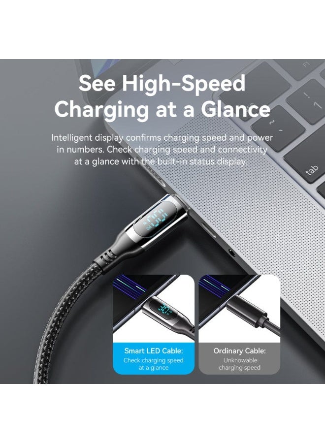 VENTION VENTION Cotton Braided USB 2.0 C Male to C Male 5A Cable With LED Display 2M Black Zinc Alloy Type Model # TAYBH  - Image 3