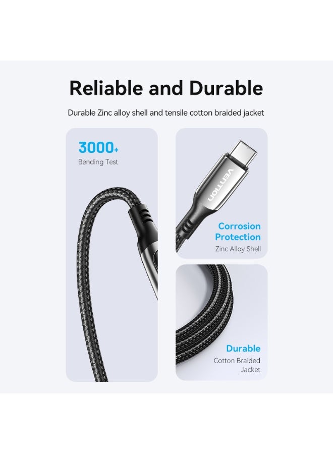 VENTION VENTION Cotton Braided USB 2.0 C Male to C Male 5A Cable With LED Display 2M Black Zinc Alloy Type Model # TAYBH  - Image 2