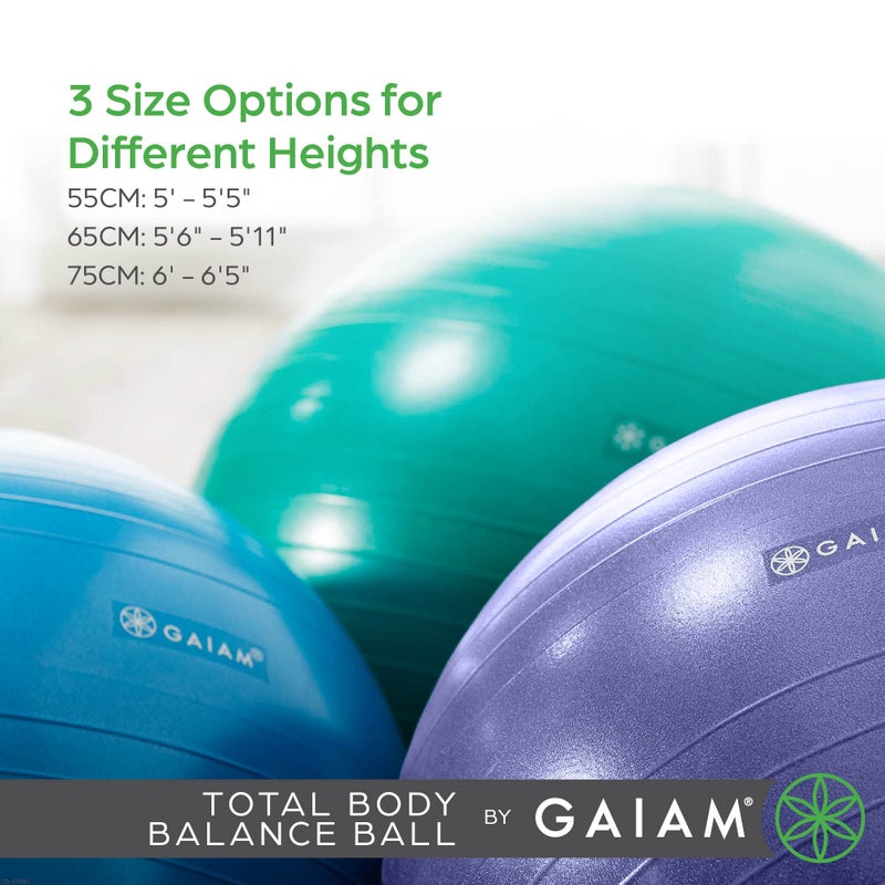 Gaiam 05-51980 Total Body Balance Ball Kit - Includes 55cm Anti-Burst Stability Exercise Yoga Ball, Air Pump & Workout Video - Purple - Image 2