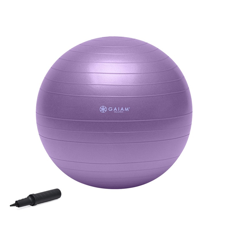 Gaiam 05-51980 Total Body Balance Ball Kit - Includes 55cm Anti-Burst Stability Exercise Yoga Ball, Air Pump & Workout Video - Purple - Image 1