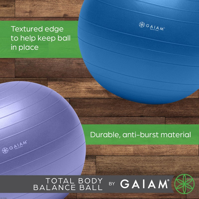 Gaiam 05-51980 Total Body Balance Ball Kit - Includes 55cm Anti-Burst Stability Exercise Yoga Ball, Air Pump & Workout Video - Purple - Image 4
