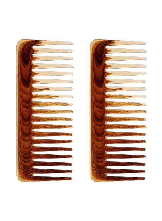 Carede Large Detangling Comb for Curly, Thick Hair - 2PCS Wide Tooth Shower Combs, No Handle, Brown - Image 1