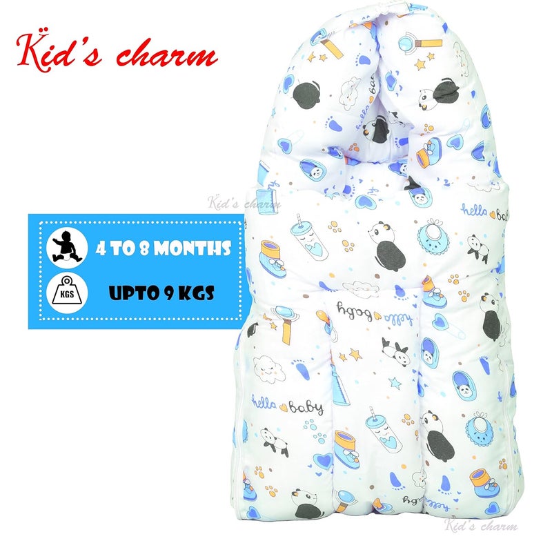 Kid's Charm Kids Charm Panda 4 PCS Combo Set 3 in 1 Babys Carry Bed5 in 1 Babys Feeding Pillow with Safety Belt2 in 1 Babys Cotton with Mosquito Net2 in 1 Babys Sleeping Bed for 48 Months Blue - Image 4