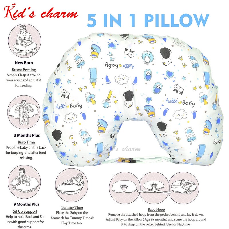 Kid's Charm Kids Charm Panda 4 PCS Combo Set 3 in 1 Babys Carry Bed5 in 1 Babys Feeding Pillow with Safety Belt2 in 1 Babys Cotton with Mosquito Net2 in 1 Babys Sleeping Bed for 48 Months Blue - Image 5