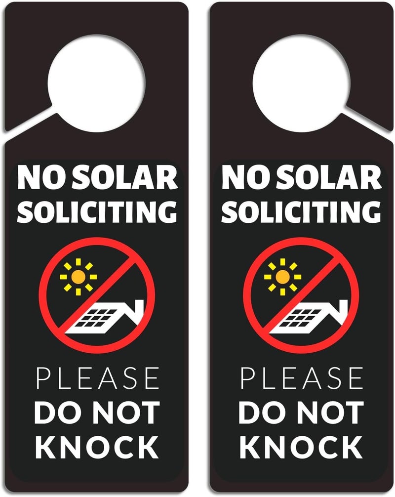 Fun-Plus No Solar Panel Soliciting Sign for House, 2 Pack (Printed on Both Sides) - 9.3"x3.5" PVC Plastic Don't Disturb Sign for Home, Front Door, Business, Durable Weatherproof, Easy to Hang - Image 1