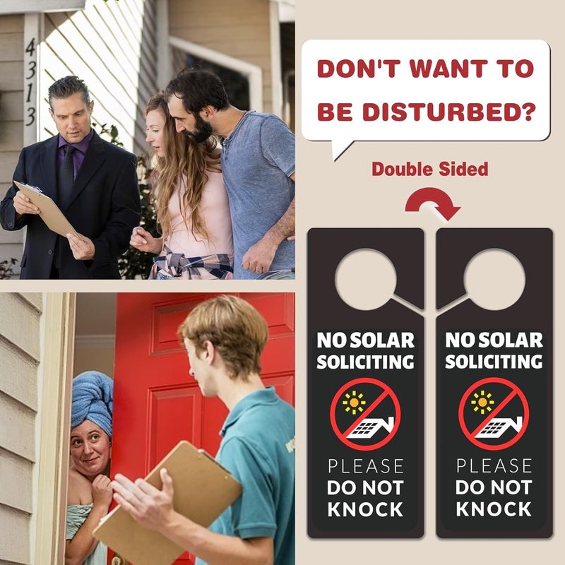 Fun-Plus No Solar Panel Soliciting Sign for House, 2 Pack (Printed on Both Sides) - 9.3"x3.5" PVC Plastic Don't Disturb Sign for Home, Front Door, Business, Durable Weatherproof, Easy to Hang - Image 5