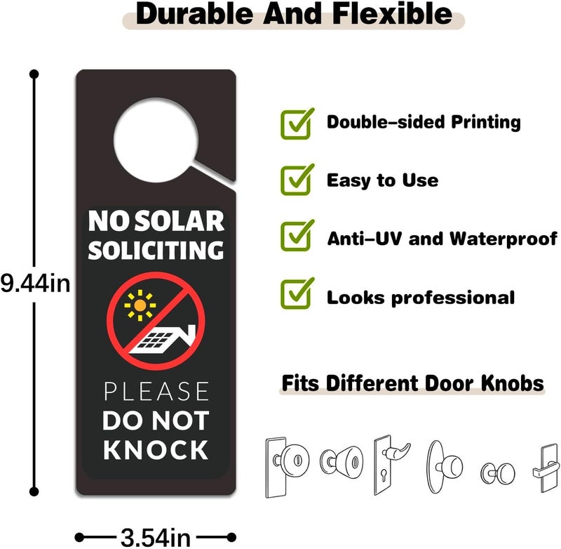Fun-Plus No Solar Panel Soliciting Sign for House, 2 Pack (Printed on Both Sides) - 9.3"x3.5" PVC Plastic Don't Disturb Sign for Home, Front Door, Business, Durable Weatherproof, Easy to Hang - Image 2