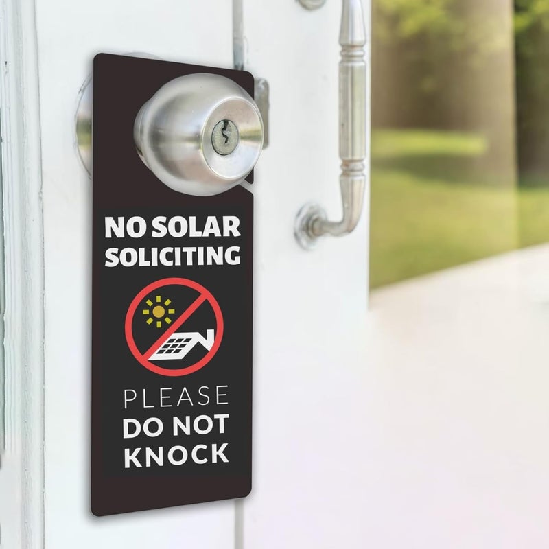 Fun-Plus No Solar Panel Soliciting Sign for House, 2 Pack (Printed on Both Sides) - 9.3"x3.5" PVC Plastic Don't Disturb Sign for Home, Front Door, Business, Durable Weatherproof, Easy to Hang - Image 4