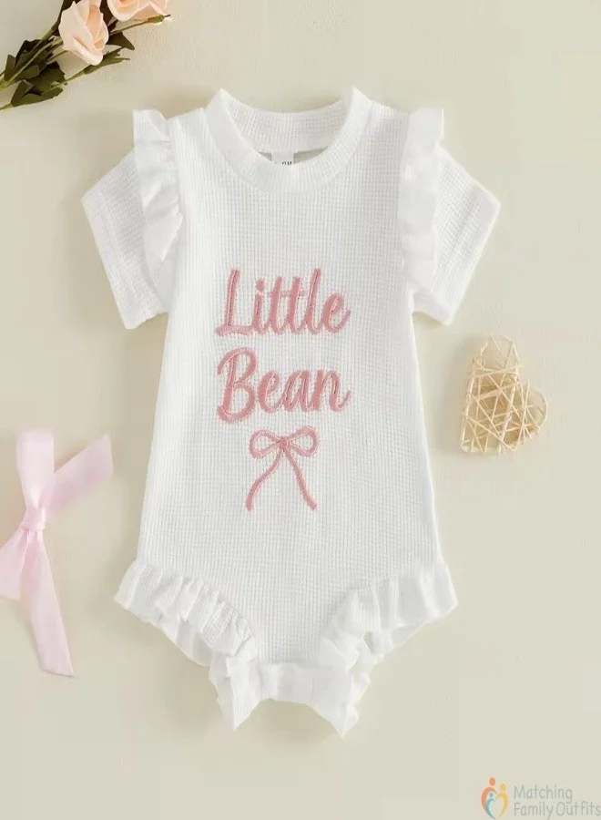 Baby Girl Cotton Romper Dress with Ruffle Sleeves | Little Bean Printed Infant Onesie | Soft Breathable Comfortable Newborn Baby Clothing for Daily Wear