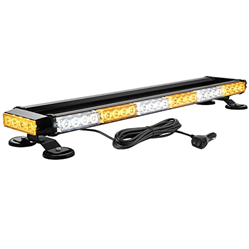 WOWTOU Rooftop Safety Flashing 56 LED Amber White Emergency Light Bar for Construction Vehicles Tow Trucks Snow Plows, Strong Magnetic Strobe Beacon Lights - Image 1