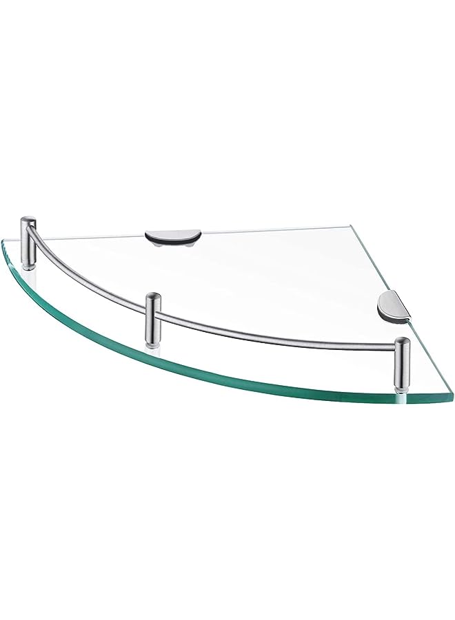Raxoom Corner Shelf Bathroom Shower Shelf Tempered Glass with Rail SUS 304 Stainless Steel Floating Wall Mount Bracket Brushed Brass - Image 1