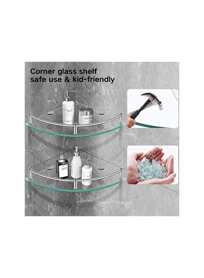 Raxoom Corner Shelf Bathroom Shower Shelf Tempered Glass with Rail SUS 304 Stainless Steel Floating Wall Mount Bracket Brushed Brass - Image 3