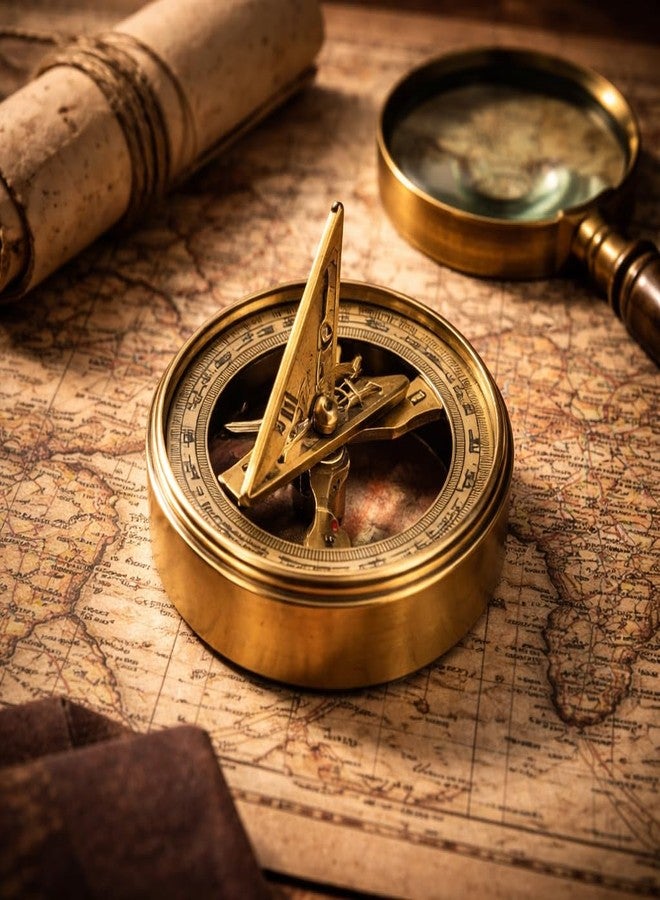 LEATHERVINES Premium Brass Sundial Compass with Engraved Lid – “Follow Your True North” Nautical Antique Compass with Leather Case – Inspirational Gift for Men, Travelers, Graduation & Décor - Image 3