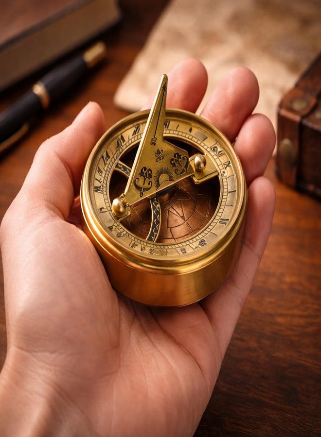 LEATHERVINES Premium Brass Sundial Compass with Engraved Lid – “Follow Your True North” Nautical Antique Compass with Leather Case – Inspirational Gift for Men, Travelers, Graduation & Décor - Image 4