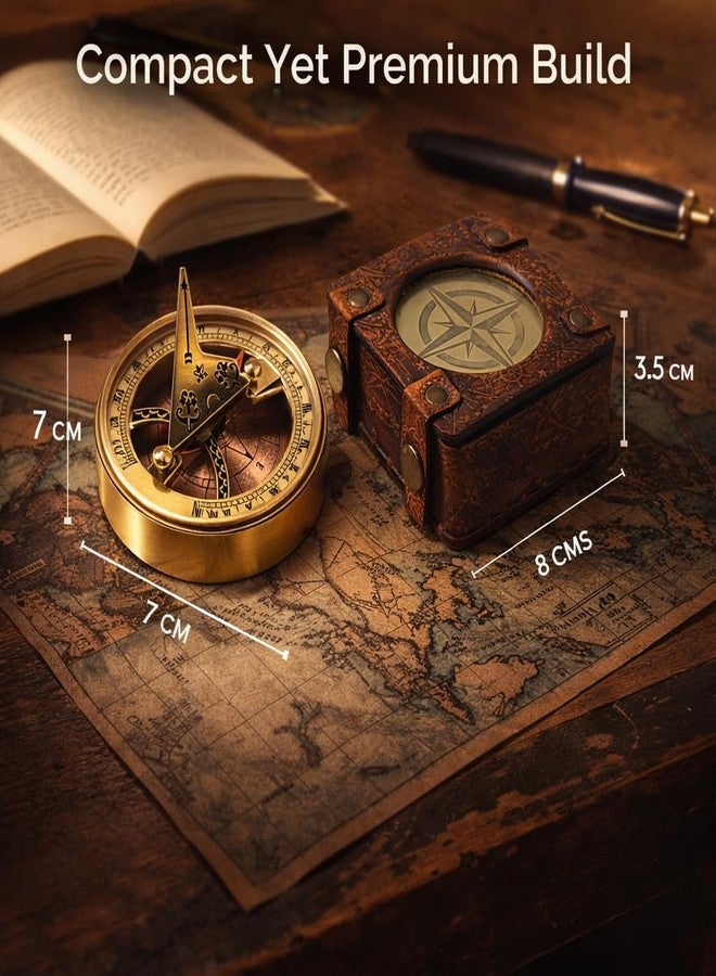 LEATHERVINES Premium Brass Sundial Compass with Engraved Lid – “Follow Your True North” Nautical Antique Compass with Leather Case – Inspirational Gift for Men, Travelers, Graduation & Décor - Image 2