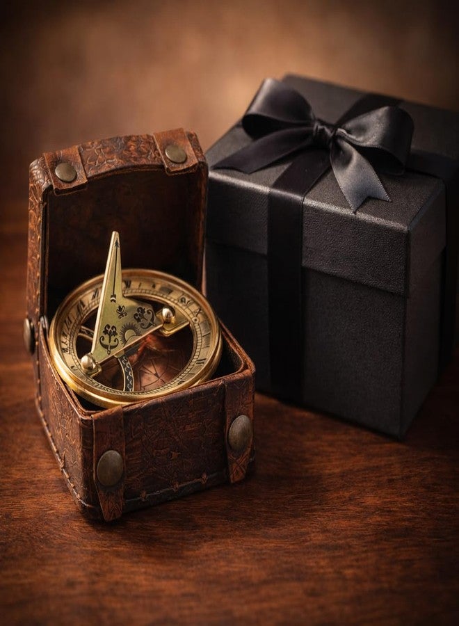 LEATHERVINES Premium Brass Sundial Compass with Engraved Lid – “Follow Your True North” Nautical Antique Compass with Leather Case – Inspirational Gift for Men, Travelers, Graduation & Décor - Image 5